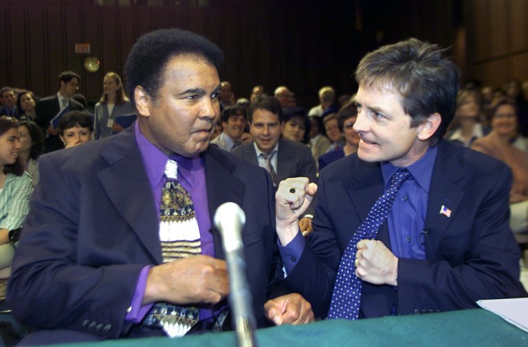 Boxing legend Muhammad Ali (L) and actor Michael J