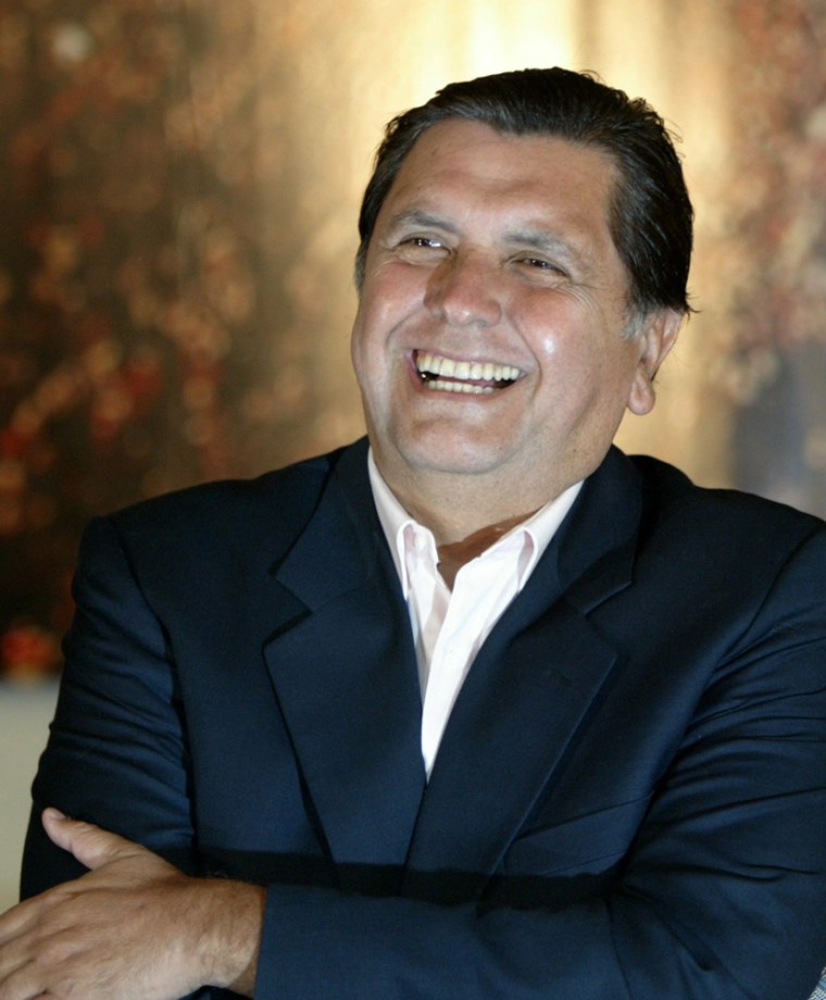 File picture of Peruvian Presidential candidate Alan Garcia during press conference