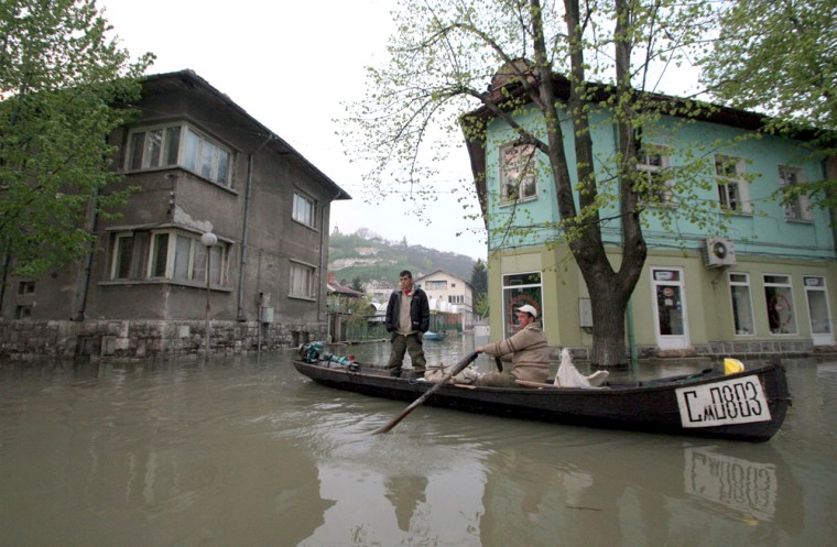 Parts of Bulgaria, including this section of the town of Nikopol, were flooded Monday by the Danube River.