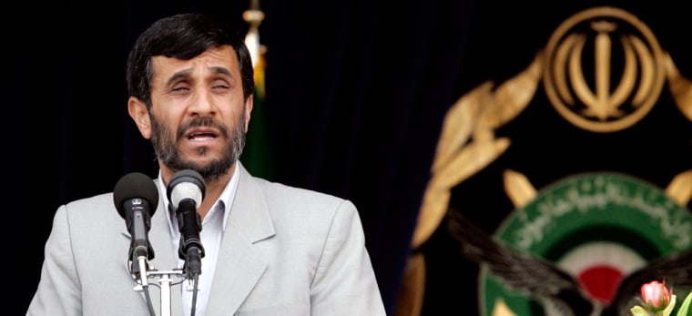 Iranian President Ahmadinejad speaks during Army Day military parade in Tehran