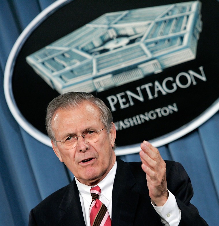 Rumsfeld And Pace Hold A Defense Department News Conference