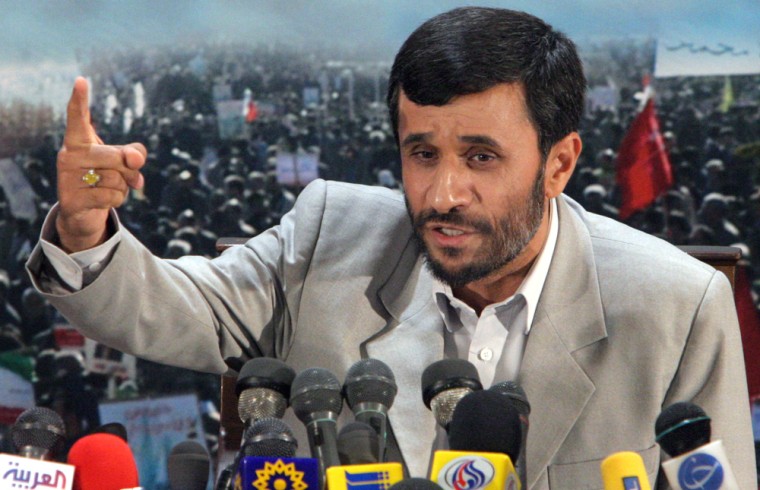 Iranian President Mahmoud Ahmadinejad called Israel a "fake regime" at a rare press conference in Tehran on Monday.