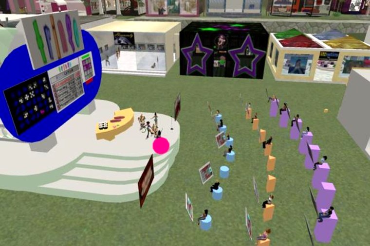 "Tringo" began as a game that people in the virtual world of "Second Life" could play. It quickly took off and people set up Tringo arenas to play it in groups, as seen here in this undated handout image.
