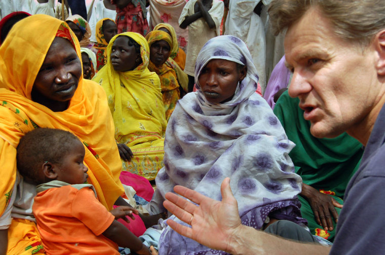 The U.N. under-secretary for humanitarian affairs Egeland is seen in the volatile Kalma camp in Sudan's South Darfur state