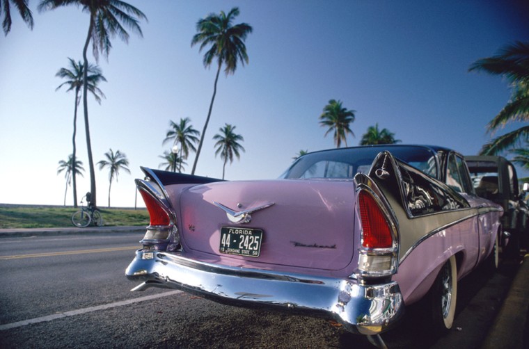 Pink Vintage Car in Art Deco District