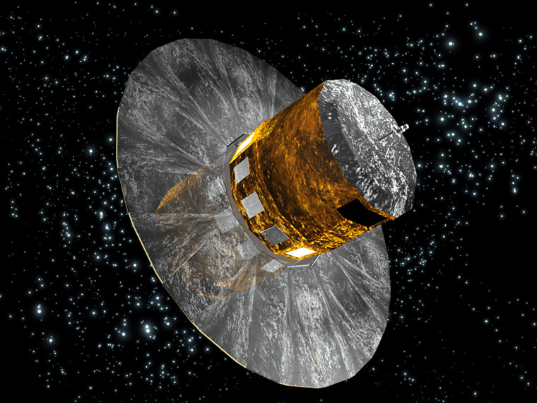 The European Space Agency's Gaia satellite, shown in this artist's conception, will have a deployable shield to protect the spacecraft's sensitive optics from temperature fluctuations.