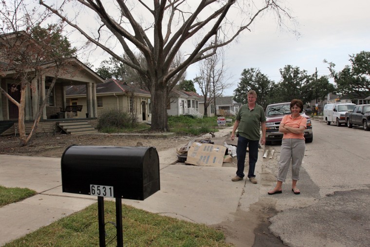 Gary Quaintance and his wife, Bea, step back to admire their newly installed mailbox erected in front of their Lakeview home in New Orleans, La., on May 5.