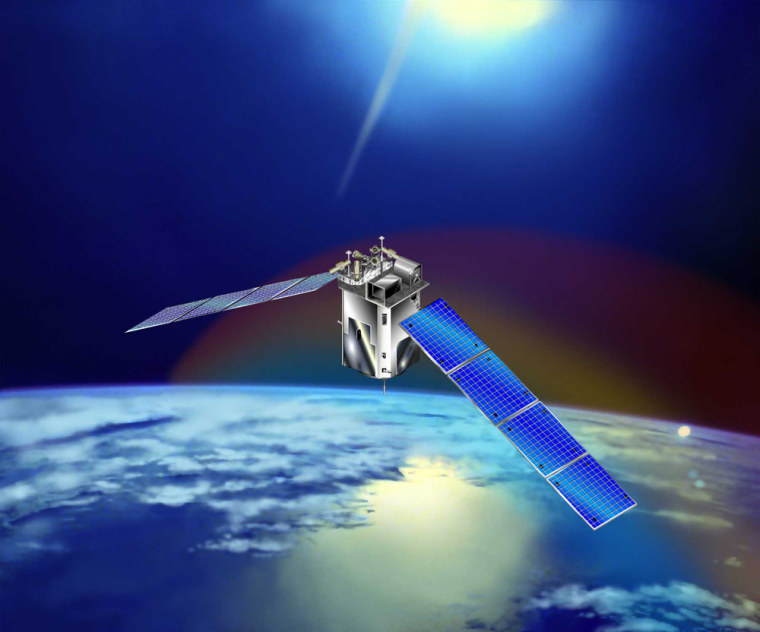An artist's conception shows the TIMED spacecraft studying Earth's atmosphere.