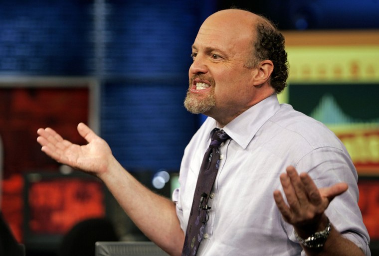 Handout photo shows TV show host Cramer reacting on set of CNBC's \"Mad Money\" in Englewood Cliffs