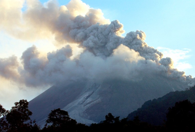Smokes goes up from the Merapi volcano s