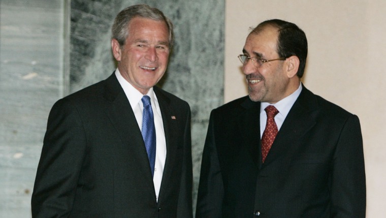 President George W. Bush and Iraqi Prime Minister al-Maliki during Bush surprise visit to Iraq
