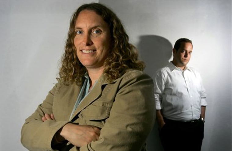 Shari Steele, Electronic Frontier Foundation's executive director, left, and Kevin Bankston, staff attorney, are photographed at their office building in San Francisco. Envisioned as a defender of cyberliberties, the Electronic Frontier Foundation first took on the U.S. Secret Service over raids and seizures of computer equipment from a small games company called Steve Jackson Games.