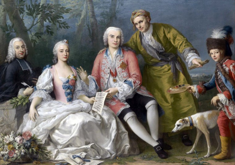 Painting by Amigoni shows Farinelli, one of most famous Italian soprano castrato singers of 18th century