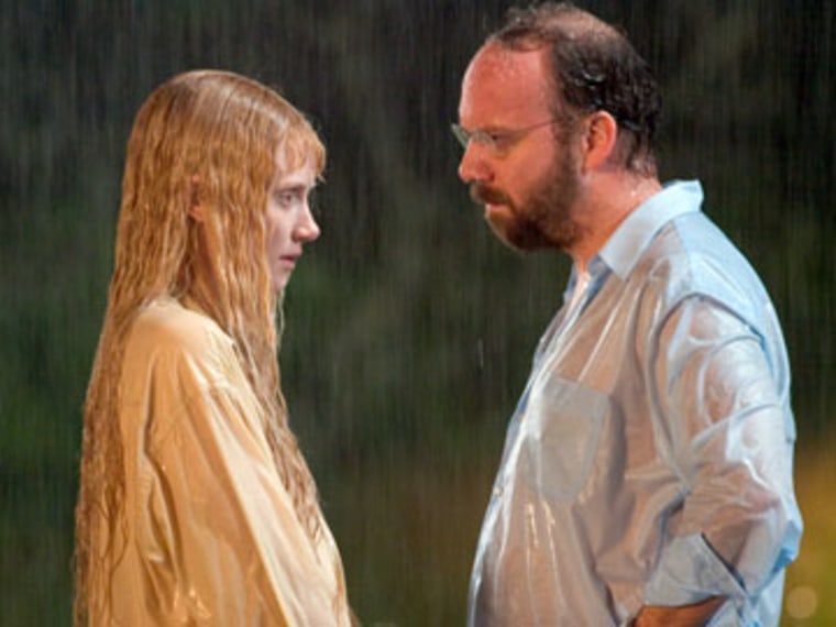Bryce Dallas Howard stars as a sea nymph and Paul Giamatti as the building superintendent who wants to save her in "Lady in the Water."