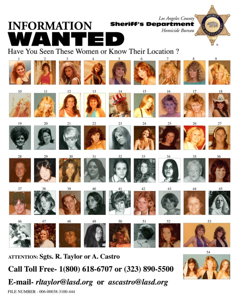 The Los Angeles County Sheriff's Department released this poster of women photographed by convicted murderer William Richard Bradford. 