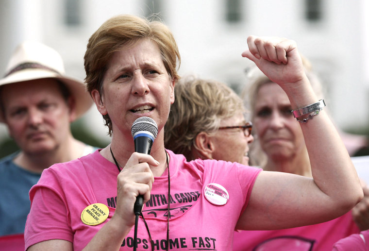 Anti-war activist Cindy Sheehan speaks during a press conference in front of the White House in Washington
