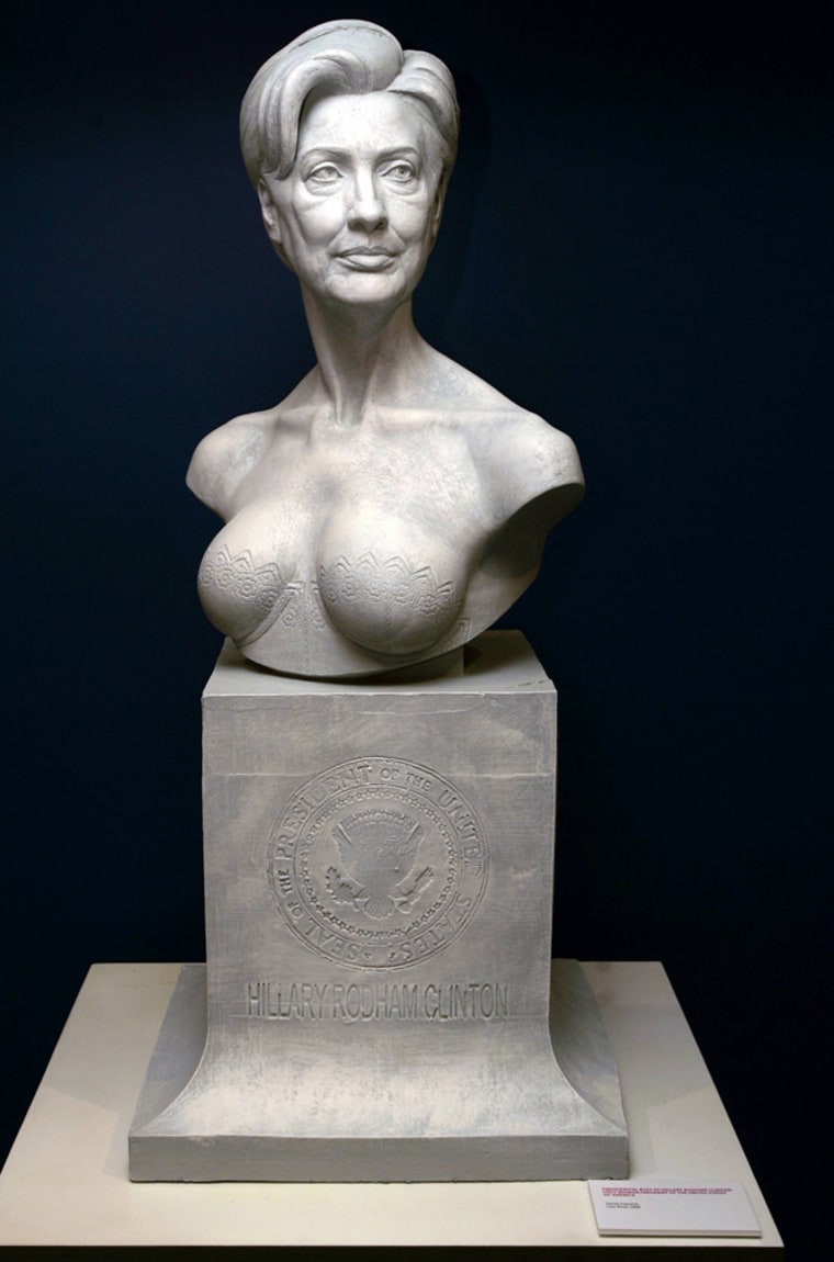 Sculpture \"The Presidential Bust of Hillary Rodham Clinton: the First Woman President of the United Stated of America\" is displayed in New York