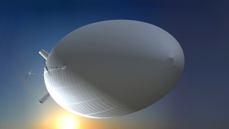 The "Integrated Sensor Is Structure" initiative calls for developing prototype airships like the one shown in this artist's conception. The craft could hover at an altitude near the edge of space and track ground and aerial targets for up to a year at a time.
