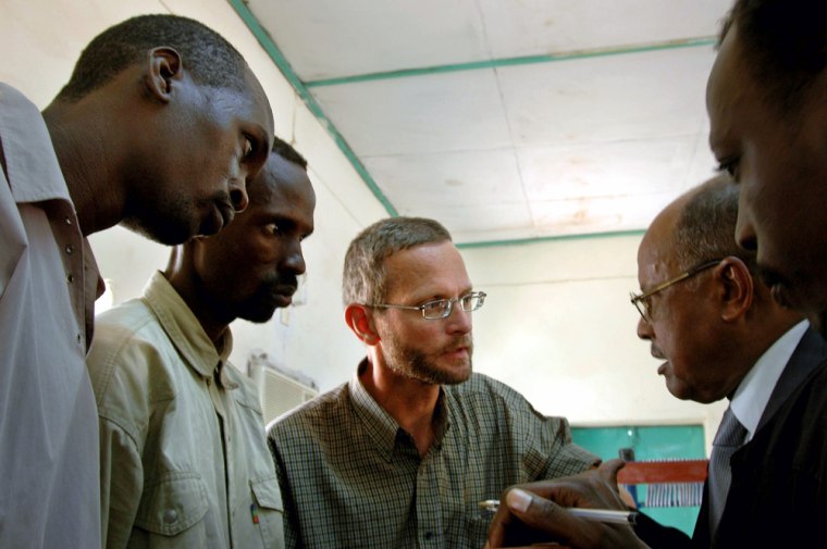U.S. photographer for National Geographic magazine Salopek is seen in a court in El Fashe, northern Darfur