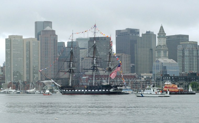 The USS Constitution "Old Ironsides" passes Boston, Saturday, June 10, during Boston Navy Week activities. The USS Constitution is the oldest commissioned warship afloat in the world.