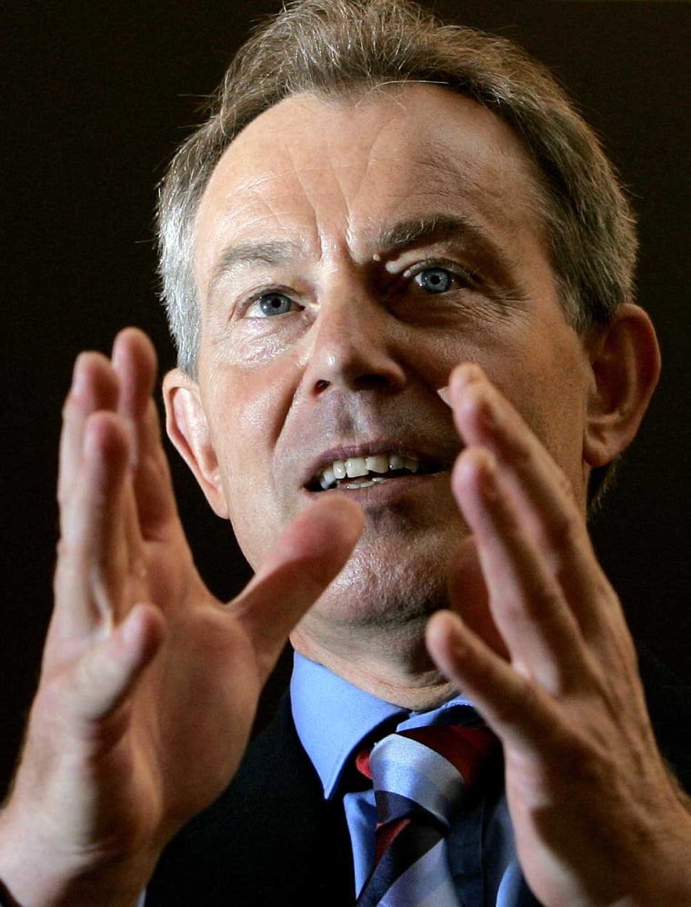 British Prime Minister Tony Blair speaks Aug. 3 at the monthly news conference at 10 Downing Street, London.