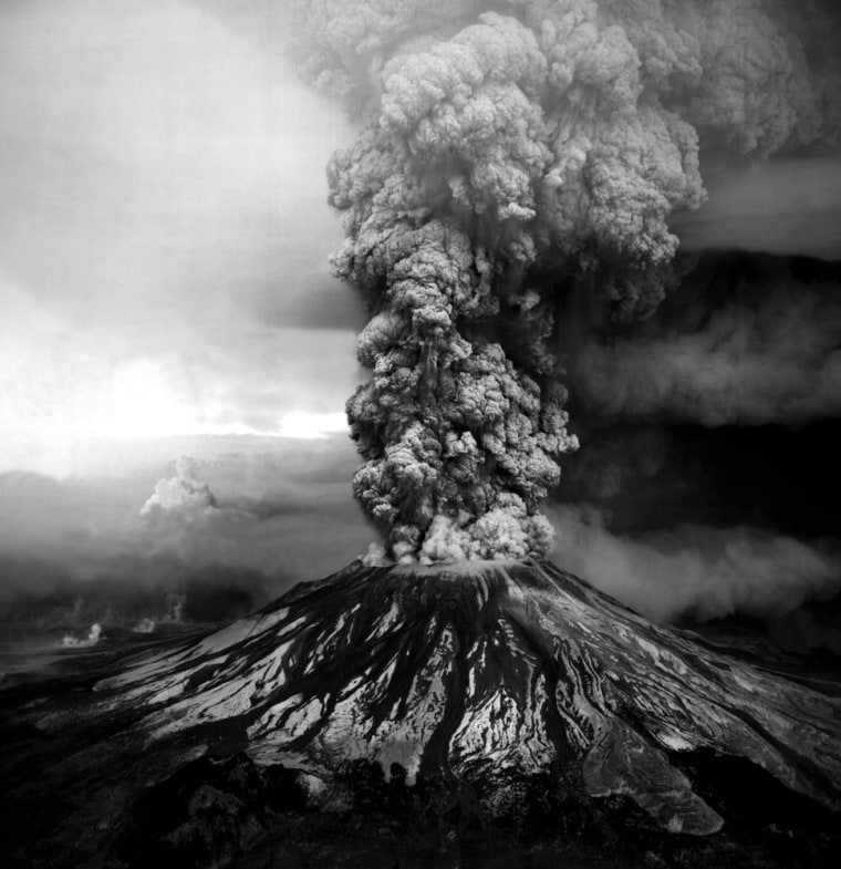 A plume of ash and steam towers above Mount St. Helens at the peak of its eruption in May 1980. After analyzing samples from Mount St. Helens and a Russian volcano, scientists say monitoring underground magma may help them predict eruptions.