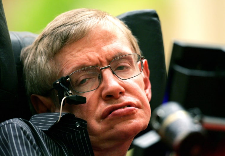 Stephen Hawking addresses the audience during a ceremony in Beijing