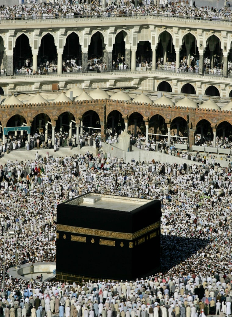 Muslim pilgrims pray and circle the Kaaba, center, inside the Grand Mosque, Islam's holiest shrine, to complete the pilgrimage known as the Hajj in Mecca, Saudi Arabia, in this Jan. 14 photo. Officials are considering a proposal to ban women from performing the five Muslim prayers in the immediate vicinity of the mosque.