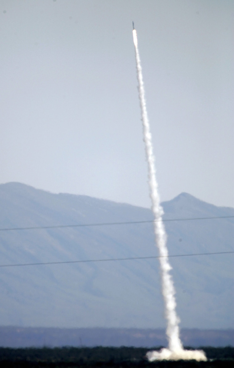 SpaceLoft XL rocket launches from pad in New Mexico desert