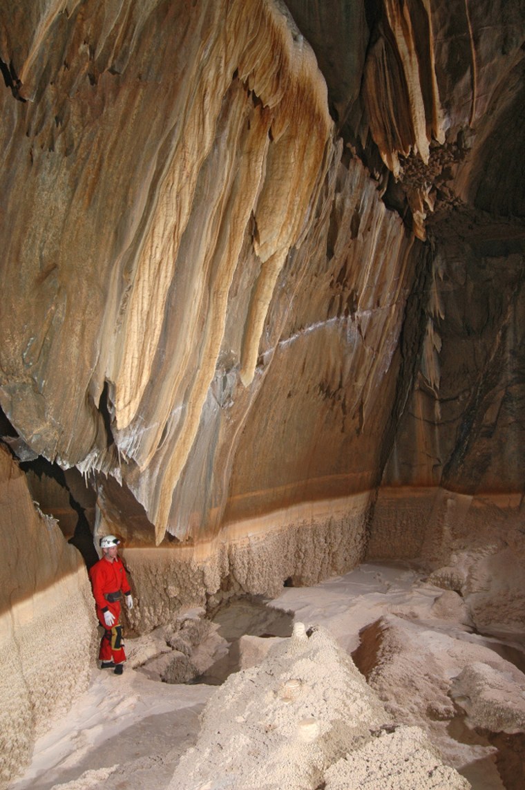 A researcher explores part of the new cave system discovered at Sequoia and Kings Canyon National Park in California.