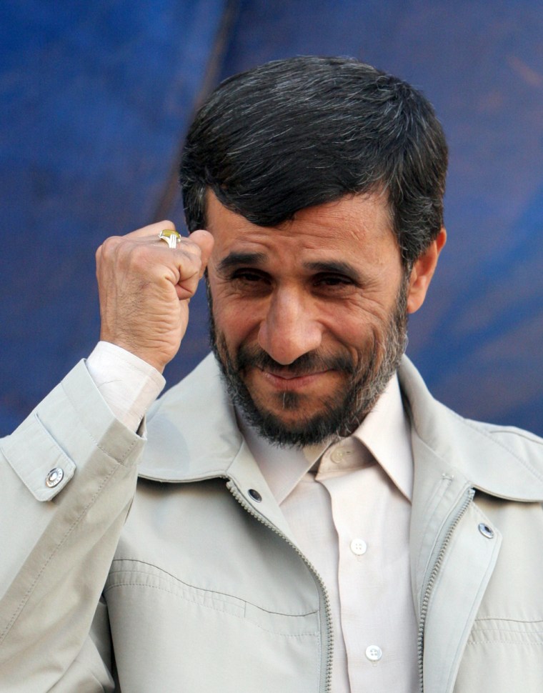 Iranian President Mahmoud Ahmadinejad clenches his fist during a public gathering in the city of Karaj, 21 miles west of Tehran, Iran, on Thursday. 