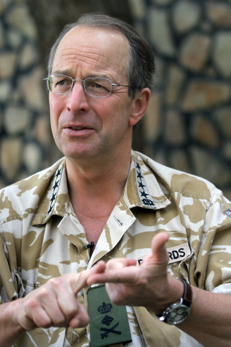 Gen. David Richards, a British officer who commands NATO's troops in Afghanistan, speaks to The Associated Press in Kabul on Sunday.