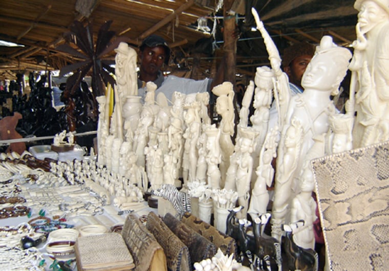 Large ivory pieces on sale in Luanda, Angola.