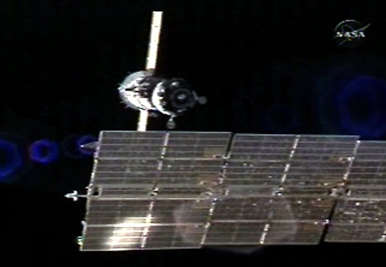 Russian Soyuz TMA-9 spacecraft piloted by Cosmonaut Mikhail Tyurin during a fly-around of the International Space Station