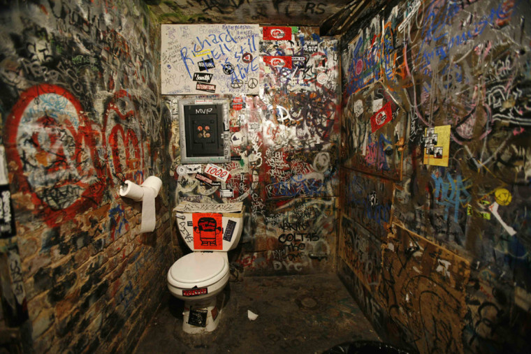 Dirty bathroom is seen inside the music venue CBGB in New York City