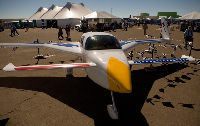 A prototype for the Thunderhawk rocket plane, the first craft built for the Rocket Racing League, is unveiled at Las Cruces International Airport during the Wirefly X Prize Cup festival on Friday, October 20.