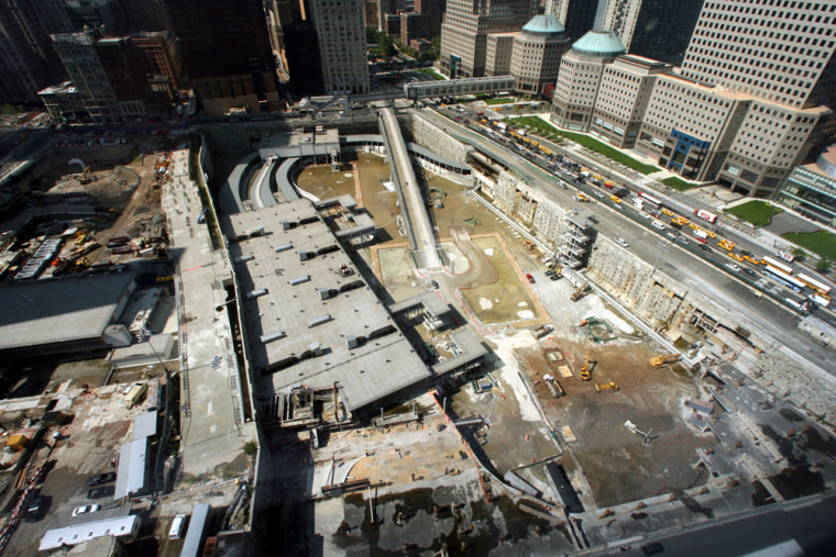 The World Trade Center site, seen here, was where human remains were found Thursday near the area where families gather each Sept. 11th to recite the names of their loved ones who died.