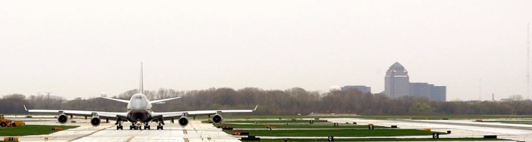 A United Airlines 747 jumbo jet is seen on a taxiway off its runway, right April 13, 2006 at O'Hare International Airport in Chicago, Illinois. Hoping, in part, to eliminate current and future flight delays, $15 billion expansion has begun and is expected to take upwards of seven years to complete. The airport was initially constructed in 1943 as an airplane manufacturing plant, later renamed Orchard Field Airport (thus the ORD on baggage claim tickets) and redeveloped for its first commercial flight in 1955.