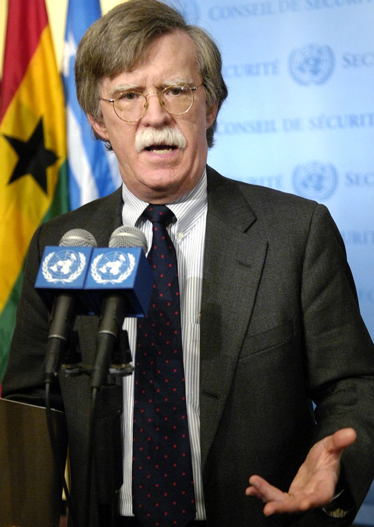 US Ambassador to the UN Bolton speaks after the UN Security Council voted to impose financial and weapons sanctions on North Korea in New York