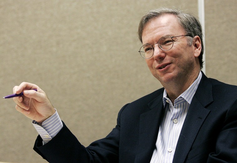 Schmidt, chairman and chief executive office of Google Inc., is interviewed by Reuters in Palo Alto