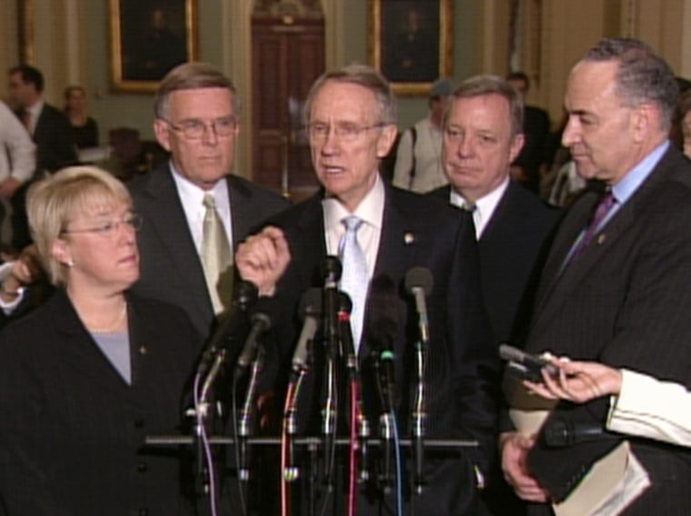 Incoming Senate Majority Leader Harry Reid, D-Nev., pictured at center amid the newly elected Senate Democratic leadership, has promised to make ethics a key part of his tenure.