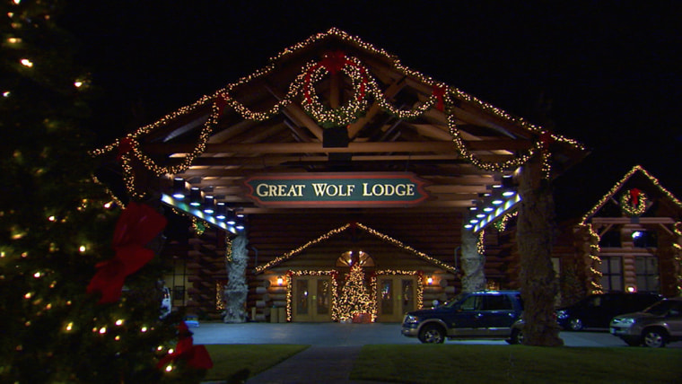 The Great Wolf Lodge is lit up for the holidays in Scotrun, Pa. last December.