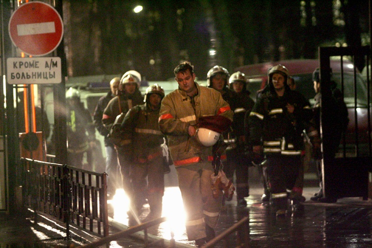 Russian firemen leave a drug reabilitati