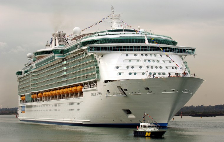The Freedom of the Seas, the world's largest passenger ship, is crossing the Atlantic Ocean, bound for New York City. 