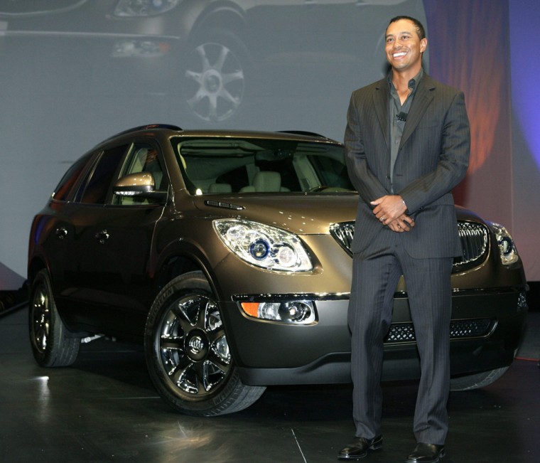 Professional golfer and Buick spokesperson Tiger Woods helps introduce the Buick Enclave in Pasadena