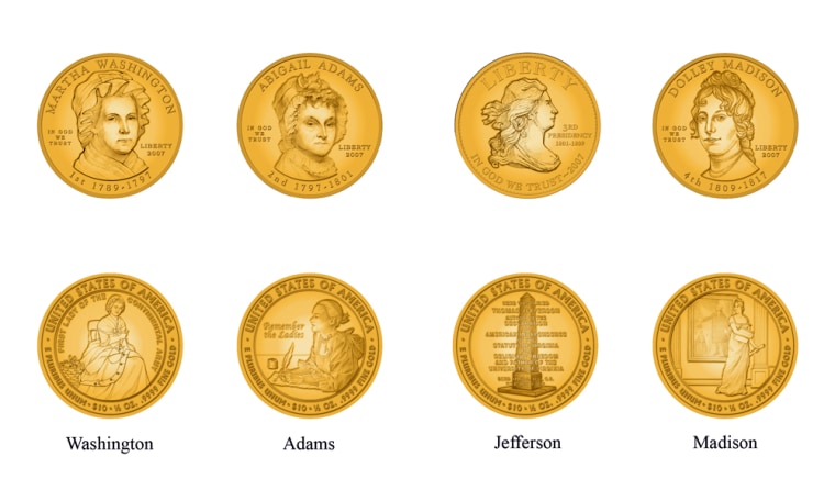 These images, provided by the U.S. Mint, show designs for the proposed coins in the upcoming ‘First Spouse Coin’ series.