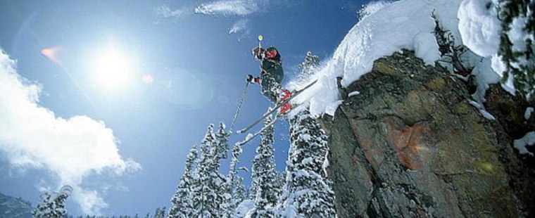 Skiing Off Cliff
