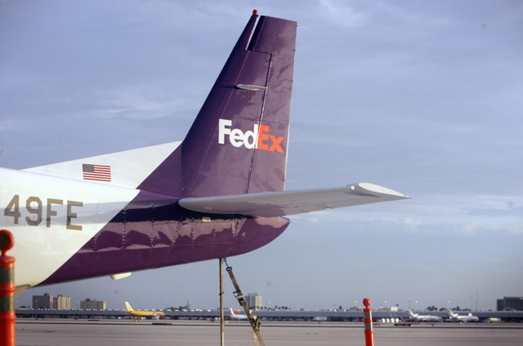 The tail of US cargo giant Fedex airplan
