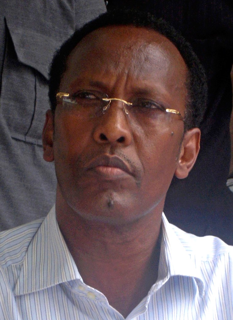 Somali Prime Minister Ali Mohamed Gedi speaks to journalists at a news conference in Mogadishu