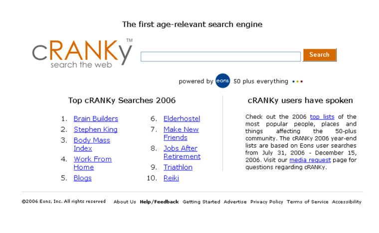 New search engine, Cranky.com is aiming to make results more relevant to its target audience of aging Internet users. 